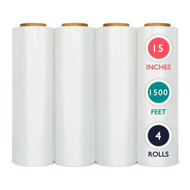 4 Rolls 15 inch x 1500 Ft PreStretched Wrap, 30 Gauge High Performance