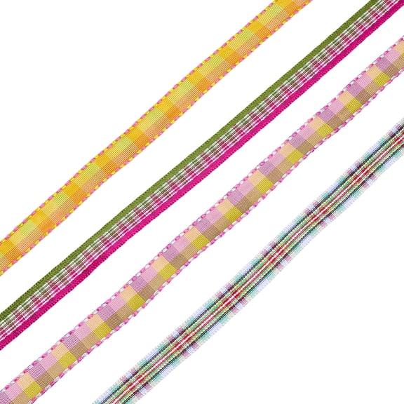 4 Rolls 18.3Ms Checkered Plaid Ribbon 11mm Wide Tartan Jack Jacquard Gingham Ribbons Woven Edge Webbing Trim Crafts Gift Wrapping Bouquet