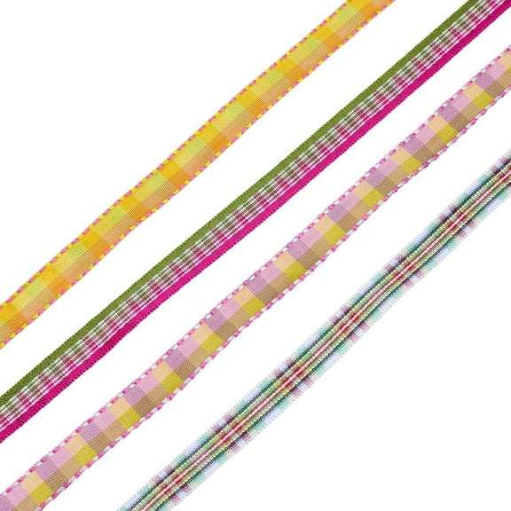 4 Rolls 18.3Ms Checkered Plaid Ribbon 11mm Wide Tartan Jack Jacquard Gingham Ribbons Woven Edge Webbing Trim Crafts for DIY