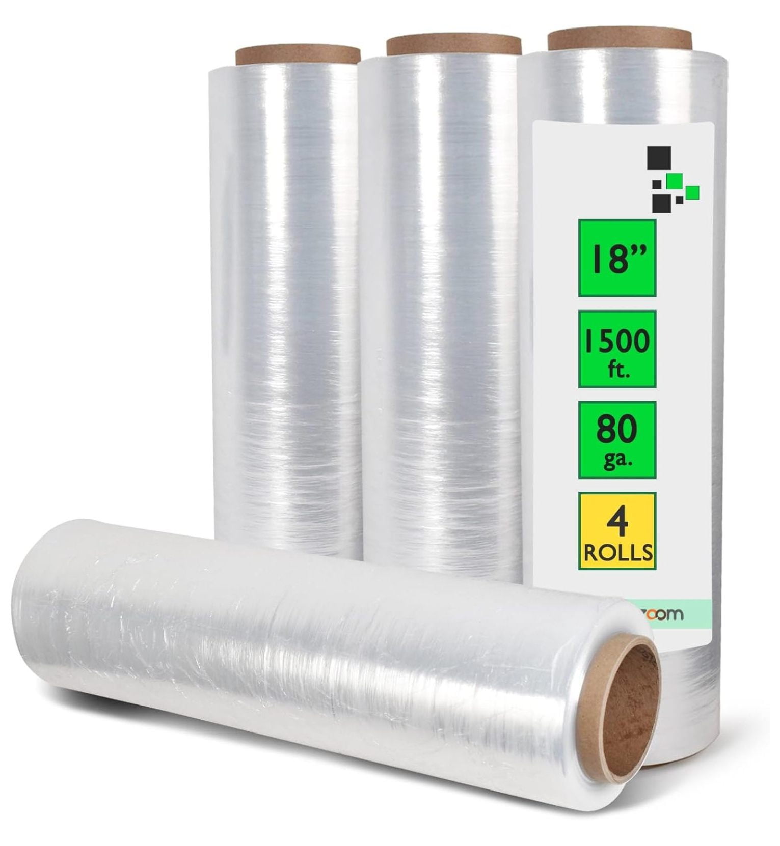4 Rolls 18 inch x 1500 Feet Stretch Wrap 80 Gauge Heavy Duty Shrink