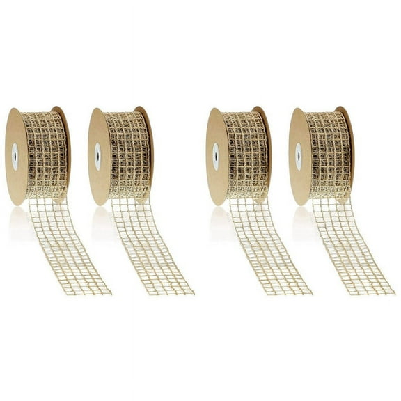 4 Rolls 20 Yards By 2.5 Inch Christmas Mesh Burlap Wired Ribbon Open Weave Burlap Net Ribbon Natural Fabric Ribbon
