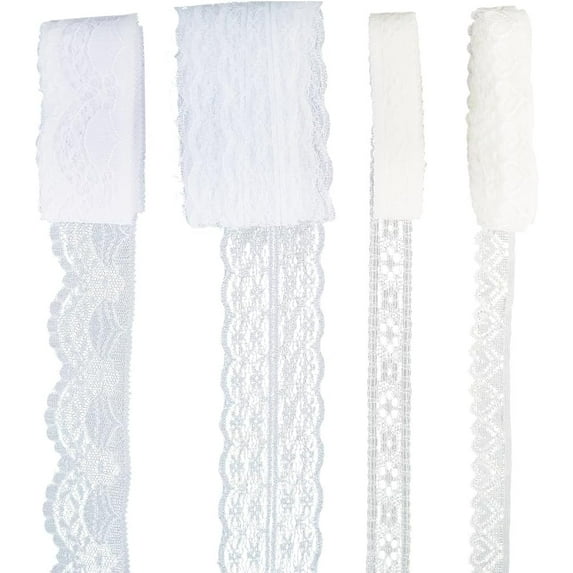 4 Rolls 20 Yards Lace Trim Ribbon Vintage Decorative Floral Pattern Sewing Crochet Edge Trimmings for Clothes Crafts Gift Wrapping Birthday Party Bridal Wedding Decoration Bouquets White
