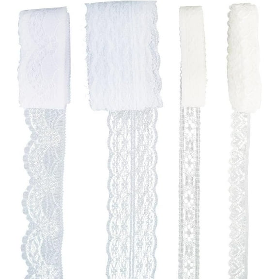 4 Rolls 20 Yards Lace Trim Ribbon Vintage Decorative Floral Pattern Sewing Crochet Edge Trimmings for Clothes Crafts Gift Wrapping Birthday Party Bridal Wedding Decoration Bouquets White