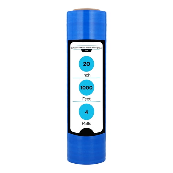 MMBM Blue Cast Hand Stretch Wrap 20 Inch x 1000 Feet 4 Rolls 70 Gauge Opaque Plastic Shrink Film for Wrapping