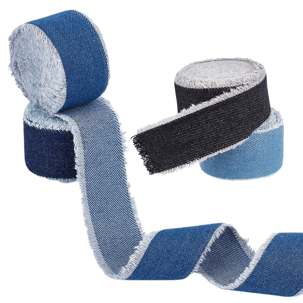 Ruby Ribbon Denim 4 Rolls 20Yards/18m Denim Ribbon Cotton Jean Fabric Ribbons 1.3~1.7 ...