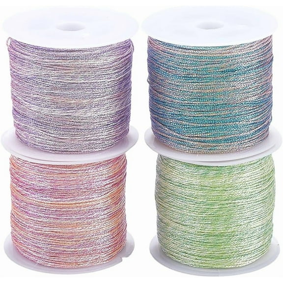 4 Rolls 218 Yards 0.4MM Glitter Embroidery Thread Colorful Shimmer Christmas Metallic String Polyester Tinsel Cord Rope Bulk with Spool