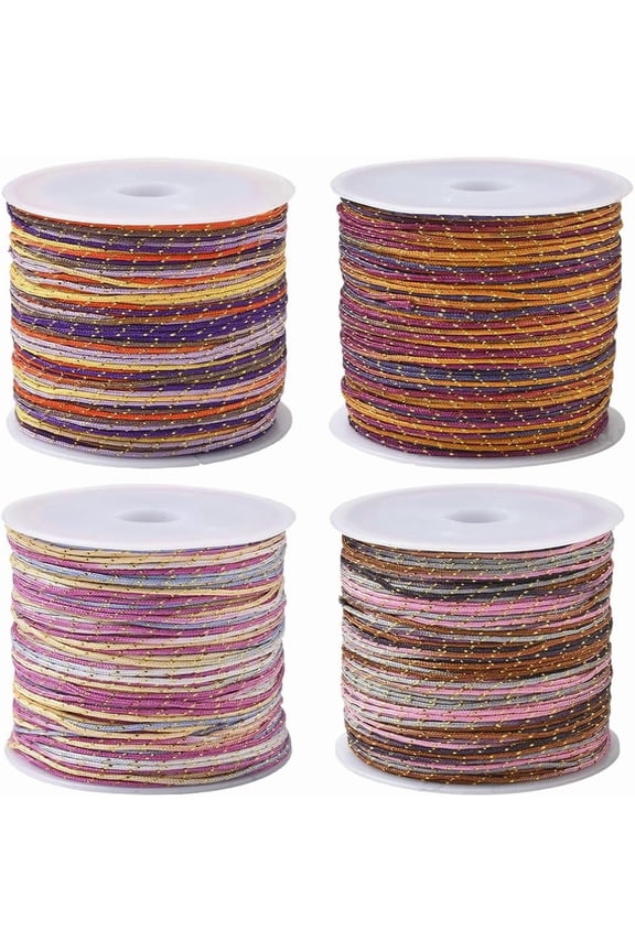 4 Rolls 4 Colors 218.7 Yards/200M 0.8mm Red Metallic Thread Colorful Nylon Cord Glitter Macrame Jewelry Beading Sewing String with Plastic Spool for Friendship Bracelet Necklace DIY Craft for DIY