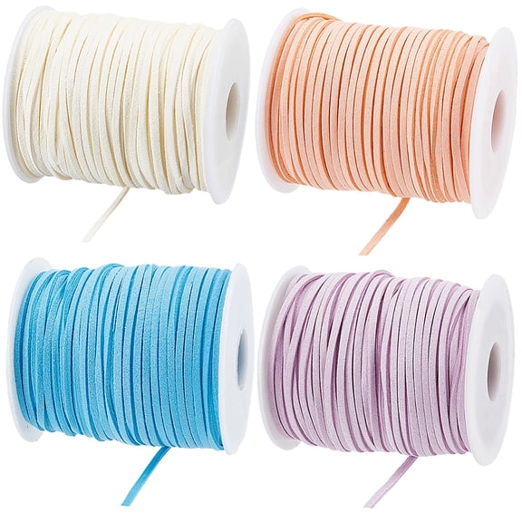 4 Rolls 4 Colors Flat Suede Cord Suede Lace with 1Pc Organza Gift Bags Mixed Color 2.5mm 50 yards/roll