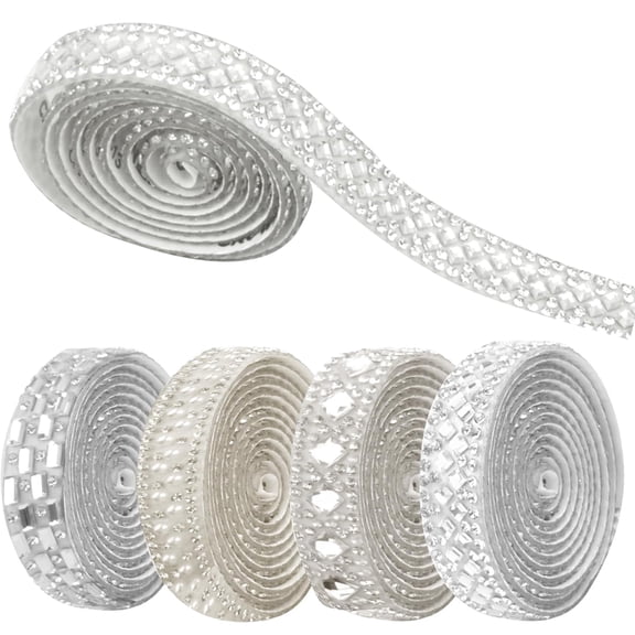 4 Rolls  4 Styles,Self-Adhesive Crystal Rhinestone Ribbons Bling Glitter Diamond Rhinestones Tape Strips Ribbon Roll Stickers for DIY Art Crafts Fabric Clothes Home Decoration