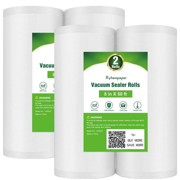4 Rolls 8" x 50' Vacuum Sealer Bags, Food Saver Bags for Sealer, BPA Free & Commercial Grade, Vacuum Sealer Storage Bags, Vacuum Seal Bags for Food