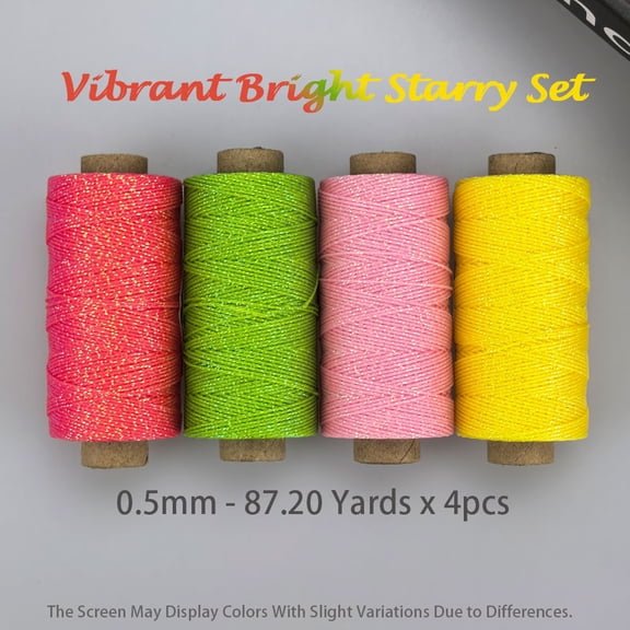4 Rolls 87.2 Yards Each Roll Total 348.8 Yards Multipurpose Craft String, 0.5mm Star Glitter Round Waxed Thread Kit, Perfect for DIY Bracelet Weaving, Embroidery, Beading, Tassels, Hanging Decoration