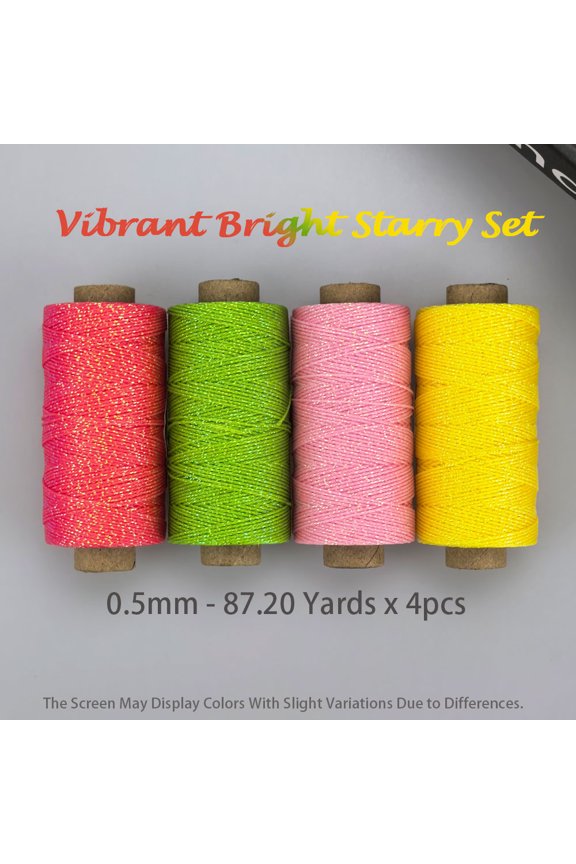 4 Rolls 87.2 Yards Each Roll Total 348.8 Yards Multipurpose Craft String, 0.5mm Star Glitter Round Waxed Thread Kit, Perfect for DIY Bracelet Weaving, Embroidery, Beading, Tassels, Hanging Decoration