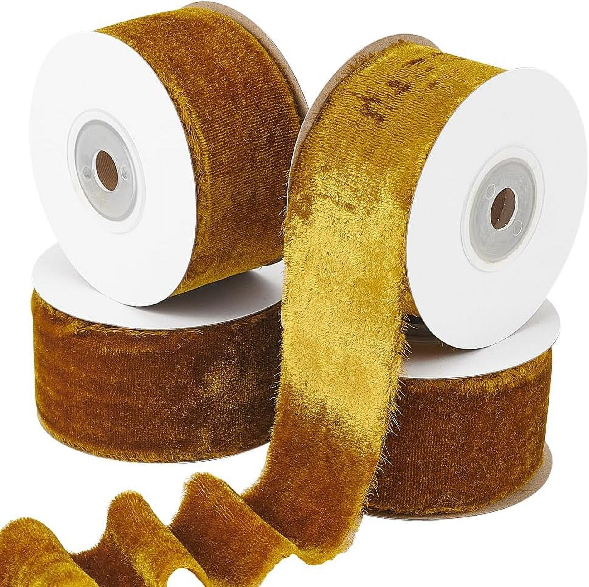 4 Rolls About 21.8 Yards Silk Velvet Ribbon 1-5/8 Inch Handmade Fringe Ribbons Raw Edge Satin Ribbon with Spool for DIY