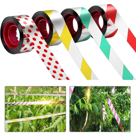 4 Rolls Bird Scare Tapes- 164 Ft/Roll Bird Reflective Scare Tape Ribbon- Double Sided Spiral Repellent Reflective Tape for Drive Birds and Animal Away from House Garden Patio Lawn