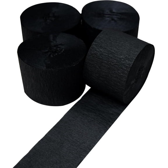 4 Rolls Black Crepe Paper Streamers Black Party Streamers Photo Booth Backdrop for Birthday Wedding Graduation New Year Holiday DecorationsTotal 328 ft, 1.8 Inch x 82Ft /Roll