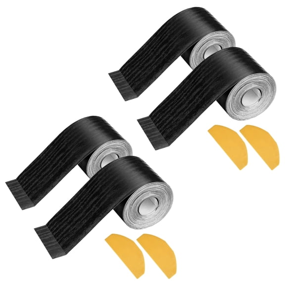 4 Rolls Black Wood Grain Wallpaper Border Peel and Stick with Scraper Tool, Waterproof Mirror Frame Border Tape, Self Adhesive Wall Paper Border Trim for Bathroom Kitchen Decor (1.9" x 32.8 Ft)