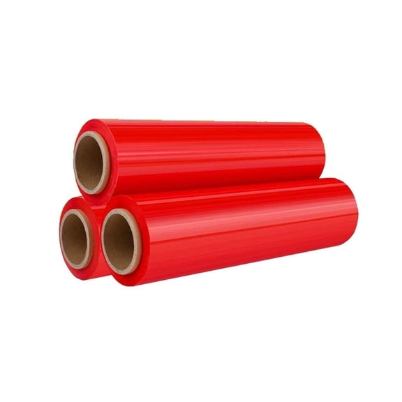 4 Rolls Red Tear Resistant Blown Hand Stretch Film 18" x 1500' / 80 Gauge