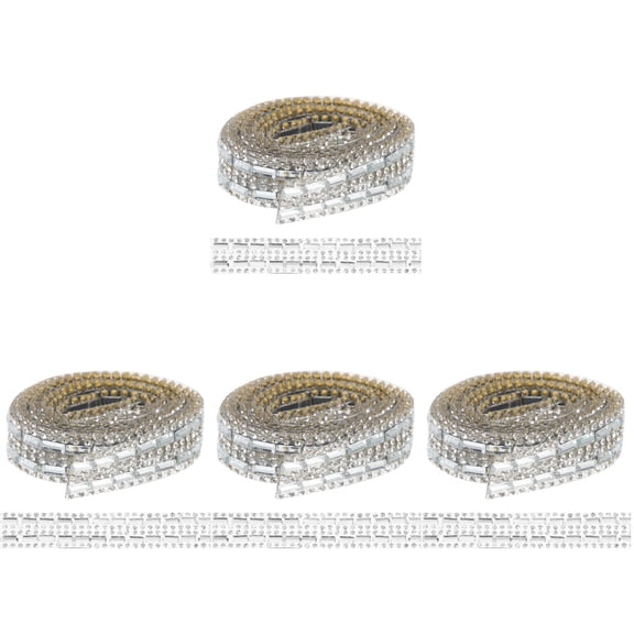 4 Rolls Burlap Fabric Ribbon Glass Rhinestone Band Costume Trim Bride