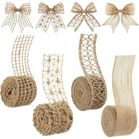 4 Rolls Burlap Ribbon,Bexikou Natural Jute Mesh Burlap Ribbon,Craft Wrapping Ribbon for Gift Wrapping Crafts Party Decoration DIY Packaging