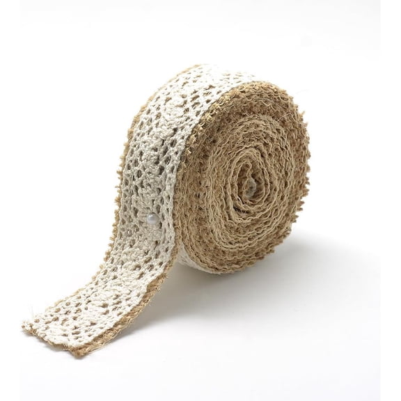 4 Rolls Burlap Ribbon Hessian Jute Ribbon with Lace for Jewelry Making Tan 1-1/8 inch(27mm) 2.187yards(2m) Making DIY