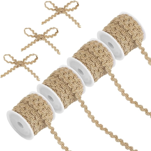 4 Rolls Burlap Ribbon Jute Fabric Ribbons Rustic Twine 8mm Wide Woven Craft Ribbons