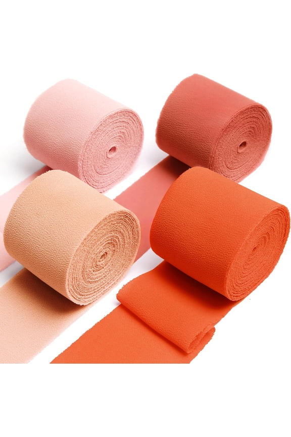4 Rolls Chiffon Ribbon, 1.5" x 6Yd Mixed Rose Silk Ribbons, Frayed Edges for Wedding Invitations, Bridal Bouquets, DIY Crafts, Gift Wrapping, Holiday Decor
