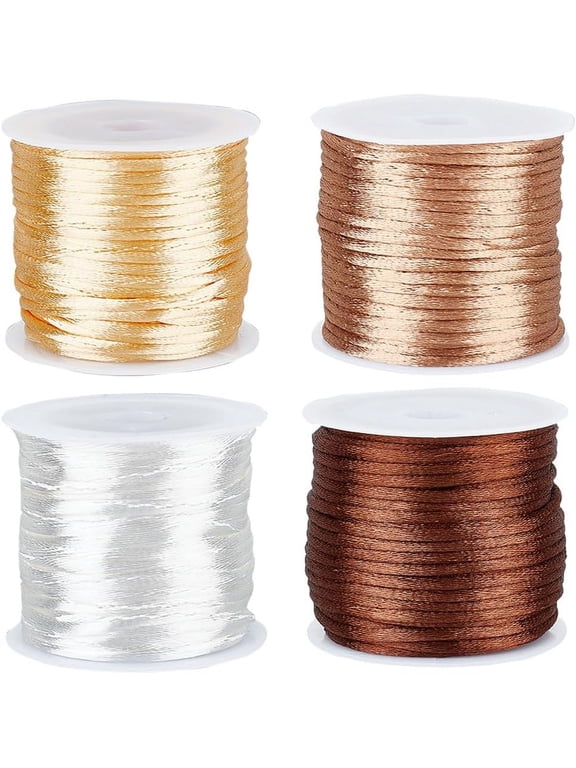 4 Rolls Chinese Knotting Cord Satin Nylon Beading Thread 2 mm Brown White Camel Multicolor Thin Silk Rattail Macrame String for Bracelets Necklace Bead Jewelry Making DIY Craft Accessories colorful