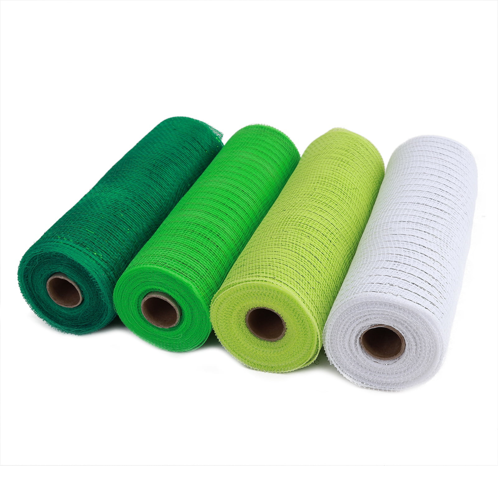 4 Rolls Christmas Ribbon Include 4 Roll Wreath Mesh Ribbon Decor Christmas Wired Ribbon Stripe Rolls Metallic Poly Red Green White Decoration Ribbon for DIY Wrapping Craft Wreath Party