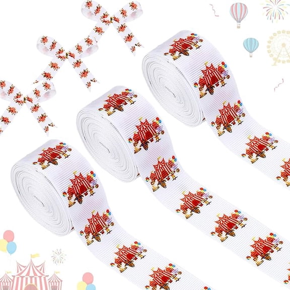 4 Rolls Circus Theme Ribbons, 20 Yards Craft Ribbons for Wreath Hair Bow Wrapping Gifts Packing, Carnival Circus Grosgrain Ribbons Birthday Wedding Gender Reveal Party Accessory Decorations