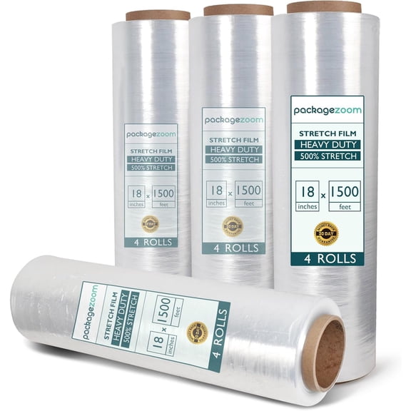 4 Rolls Clear Stretch Wrap Film 18 x 1500 feet Plastic Wrap for Moving, Packing, Shipping & Storage Heavy Duty Industrial Cling Film for Boxes and Furniture