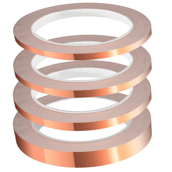 4 Rolls Copper Foil Tape,Single-Sided Conductive Self Adhesive Copper Barrier Tape for EMI Shielding, Stained Glass, Guitar (5/6/8/10mm) 65.6ft long