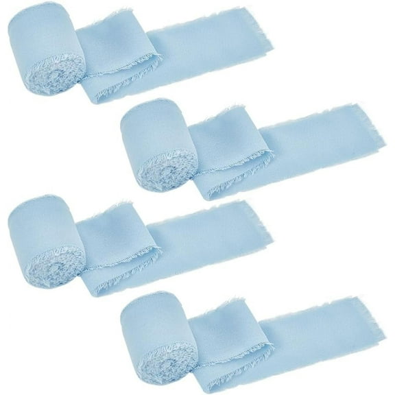 4 Rolls Cotton Ribbon 1-5/8 Inch5.47 Yards Handmade Frayed Ribbons Frayed Fringe Fabric Ribbons Cotton Raw Edge Ribbon for Gift Wrapping Bowknot Making Garment Accessories Light Sky Blue for DIY