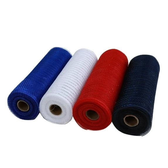 4 Rolls Deco Mesh Ribbon 10 Inch X 30 Feet Each Roll, Poly Mesh Foil Ribbon Ribbon For Wreath Decoration DIY Crafts Making
