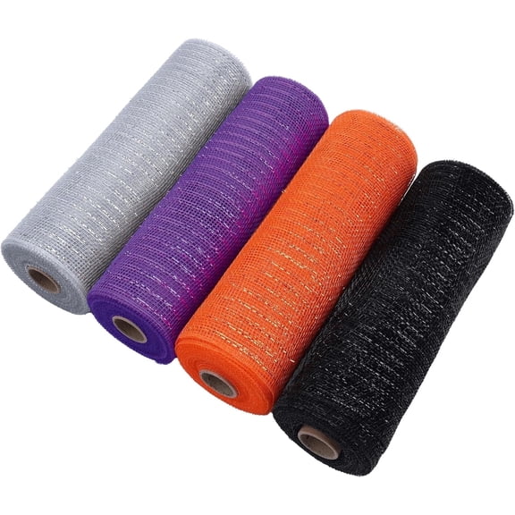 4 Rolls Deco Mesh Ribbon for Wreath Decor, 10 Inch *30 FT Fall Thanksgiving Deco Mesh Roll Wreath Making Supplies Crafts for Christmas Halloween Tree Fall Winter Wreath Decorations