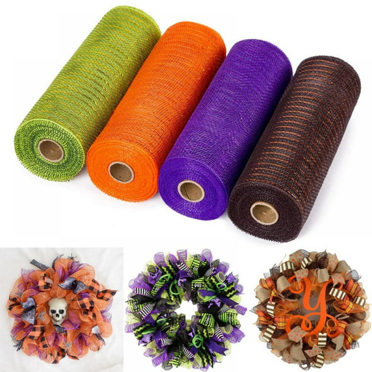 4 Rolls Deco Poly Mesh Ribbons 30 Feet Each Roll Metallic Foil Mesh Ribbon  for Home Door Wreath Decoration DIY Crafts Making Supplies (Blue + Yellow +  Pink + Green, 10 Inches) 