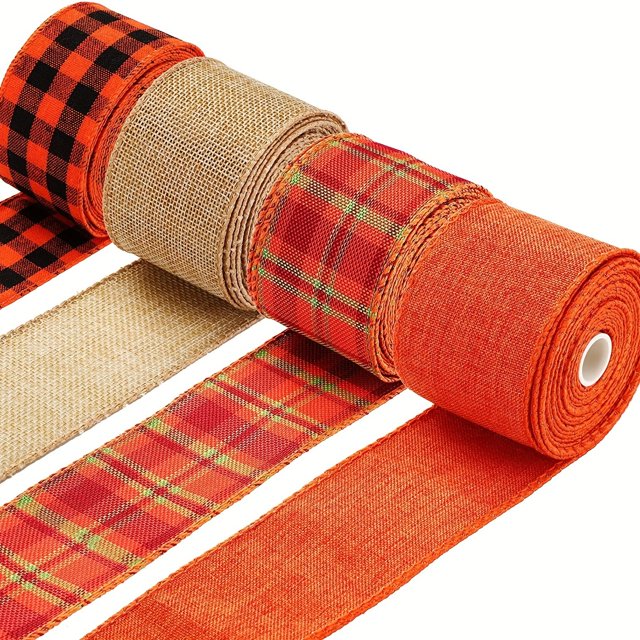 4 Rolls Fall Burlap Ribbon 20 Yards Thanksgiving Wired Edge Ribbons for ...