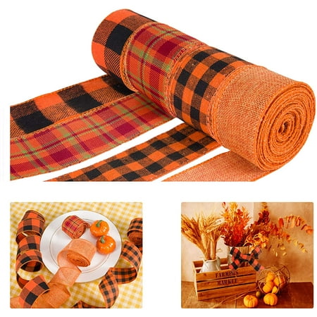 4 Rolls Fall Burlap Ribbon 6.5 Yards Thanksgiving Wired Edge Ribbons for Gift Wrapping DIY Crafts