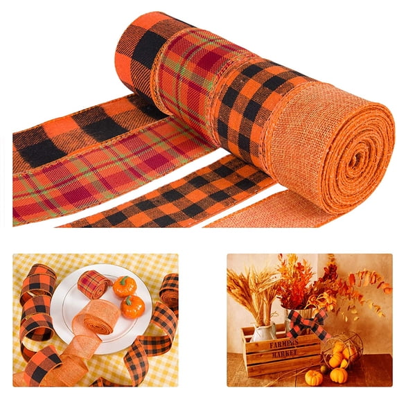 4 Rolls Autumn Decor Burlap Ribbon - 6.5 Yards Thanksgiving Wired Edge ...