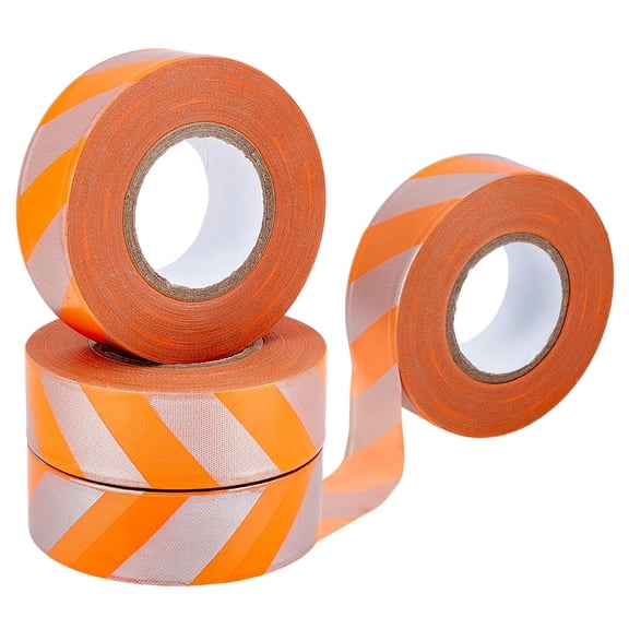 4 Rolls Flagging Tape with Orange Silver Stripes 1 Inchx590ft Reflective Tree Marking Tapes Non Adhesive PVC Marking Ribbon Surveyors Tape