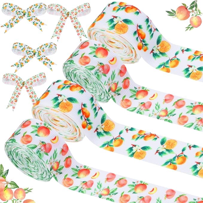 Peach Ribbons 4 Rolls Fruit Themed Ribbons, 20 Yards Peach Orange Craft Ribbons for ...