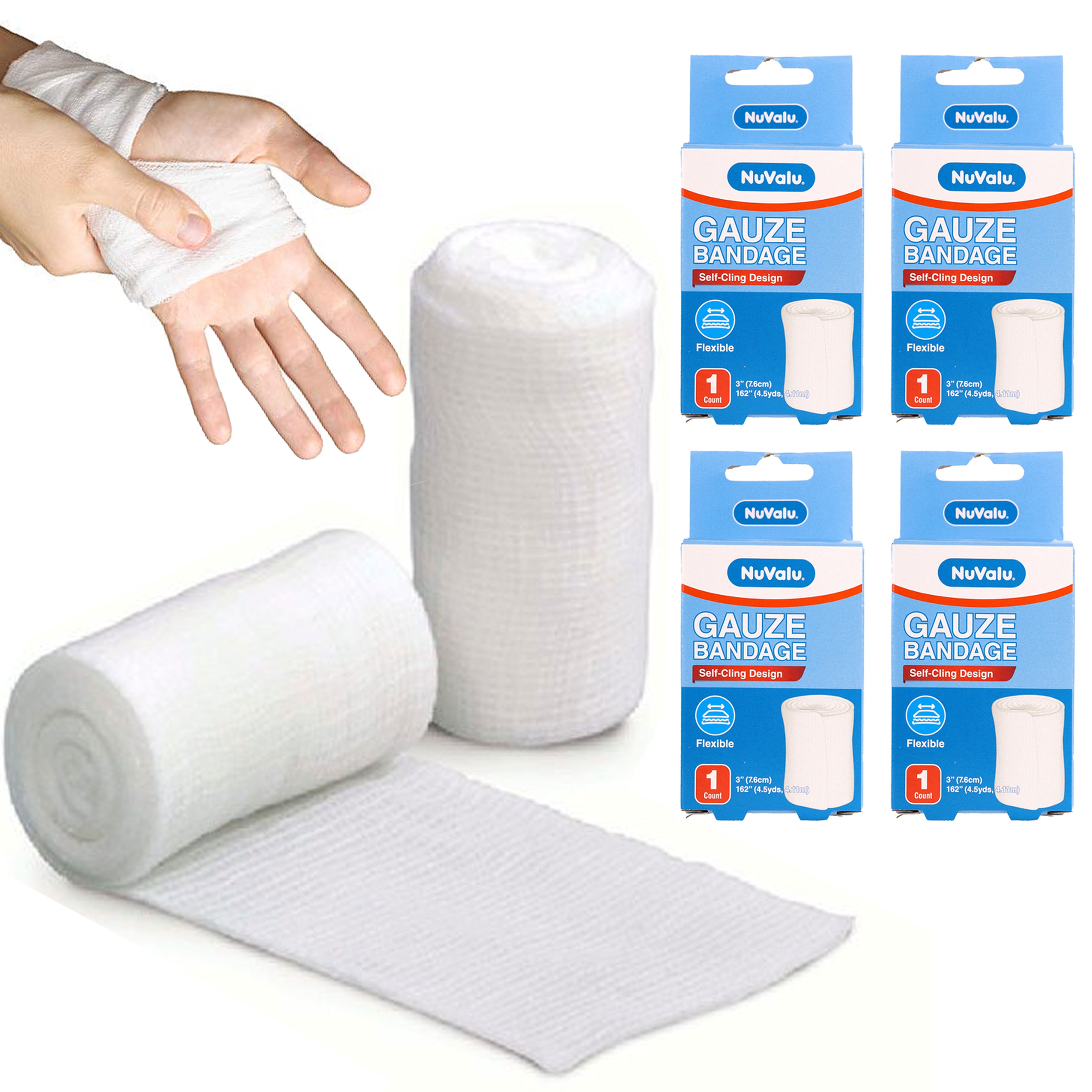 4 Rolls Gauze Bandage Self Adhesive Soft Cloth Surgical Tape Flexible 3  4.5yds
