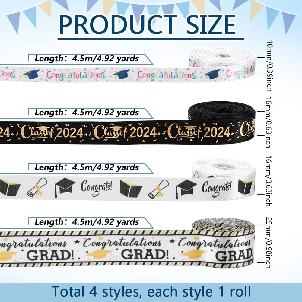 4 Rolls Graduation Ribbon Congrats Grad Ribbons 3/8