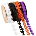 thumbnail image 1 of 4 Rolls Halloween Ribbons 11 Yards Pumpkin Bat Ghost Spider Web Shape Halloween Ribbons Black White Orange Purple Craft Ribbons Trim Embellishment for Gift Wrapping Halloween Party Decoration, 1 of 7