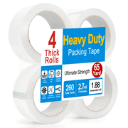 4 Rolls Heavy Duty Packing Tape, 2.7 mil Clear Shipping Tape, 1.88 inch x 65 Yards per Roll, Strong Adhesive for Packaging, Mailing, Moving & Storage, 260 Yards Total, Clear Tape Refills for Boxes