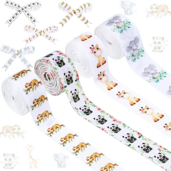 4 Rolls Jungle Animal Theme Ribbons, 20 Yards Craft Ribbons for Wreath ...