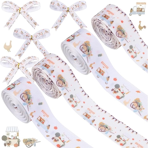 4 Rolls Locally Grown Theme Ribbons, 20 Yards Craft Ribbons for Wreath Hair Bow Wrapping Gifts Packing, Farmer Market Grosgrain Ribbons Birthday Wedding Gender Reveal Party Accessory Decor