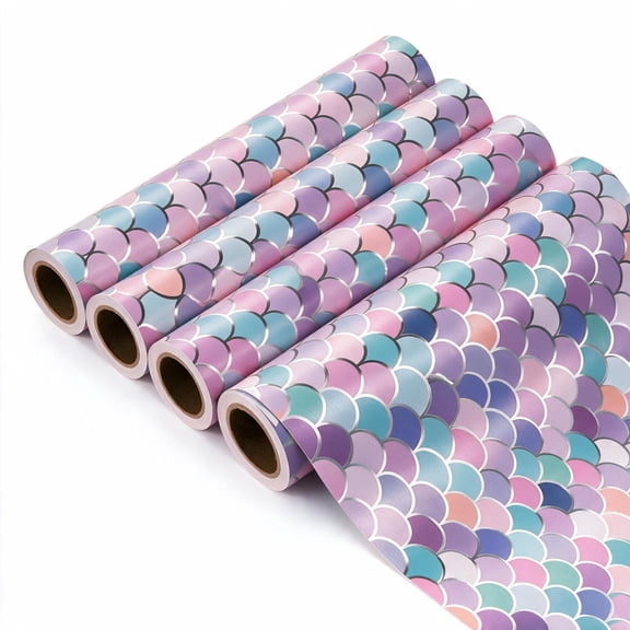 4 Rolls Mermaid Scale Gift Wrapping Paper, Glossy Foil Printed Wrap For Birthday, Valentine's Day, Party Favors And Holiday Gift Packaging Decoration