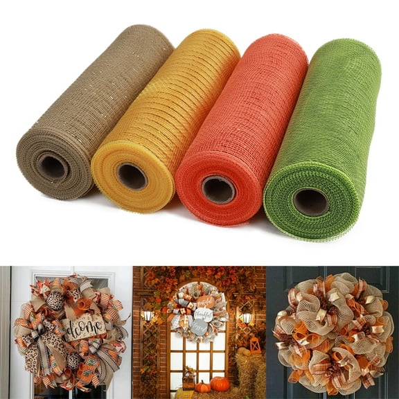 4 Rolls Mesh Ribbon Wreath Making Supplies Poly Mesh Ribbon Decor for Easter Valentine St Patrick's Day Christmas DIY Craft Home Door 30 Feet Each Roll (10 Inch Wide)