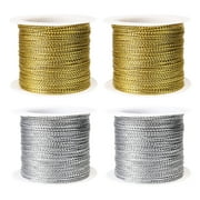 4 Rolls Metallic Elastic Cords Stretch Cord Ribbon Metallic Tinsel Cord Rope for Craft Making Gift Wrapping, 1mm*20m/Roll - Gold+Silver