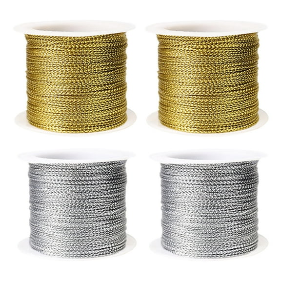 4 Rolls Metallic Elastic Cords Stretch Cord Ribbon Metallic Tinsel Cord Rope for Craft Making Gift Wrapping, 1mm*20m/Roll